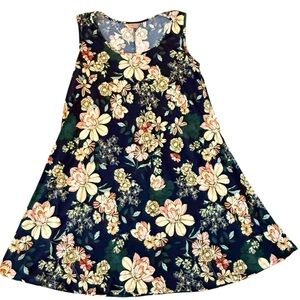 SJS Shift Tunic A-Line Dress, Stretch, Casual Sleeveless‎ Navy Floral Sz-Medium